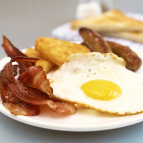 Eggs and Bacon with Sausage, Hash Browns, and Toast