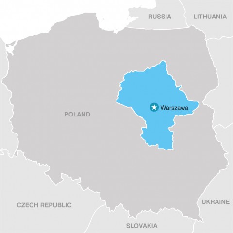 Warsaw on a Map of Poland