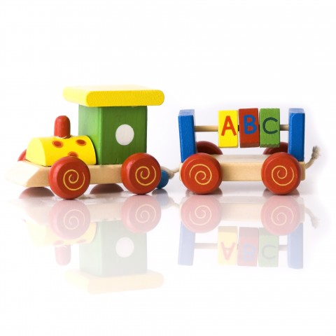 A Toy Train Made of Colored Wood Blocks