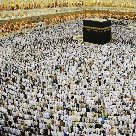 Muslims Gathered Around the Kaaba in Prayer