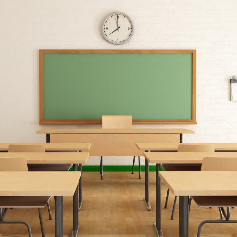 The Black Board, Desks and Chairs in a Classroom