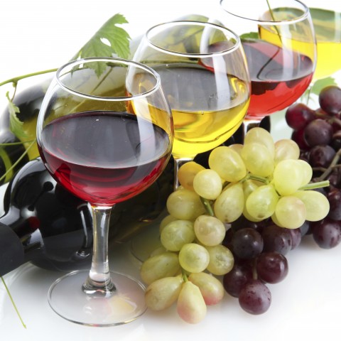 Three Glasses of Wine with Grapes