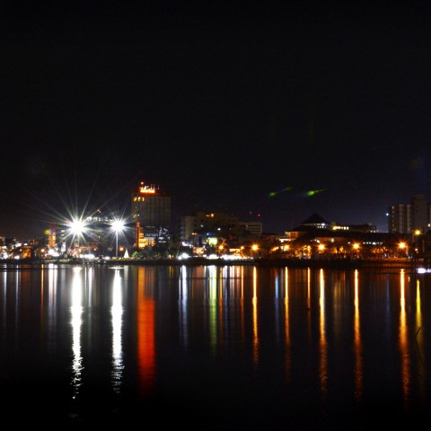 the Indonesian city of Makassar at night