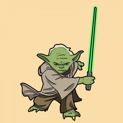 A Cartoon Drawing of Yoda Holding a Lightsaber