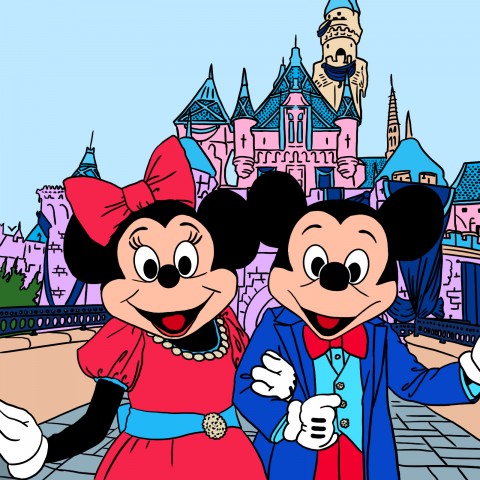 Cartoon Drawing of Mickey and Minnie Mouse