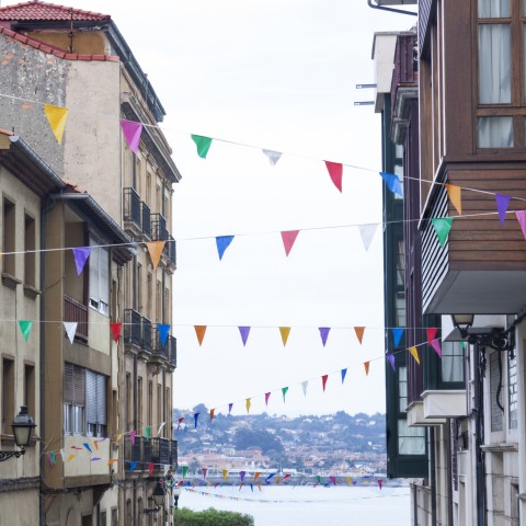 Triangular Flags Hung for a Festival in Spain