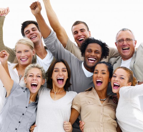 A Group of People Cheering