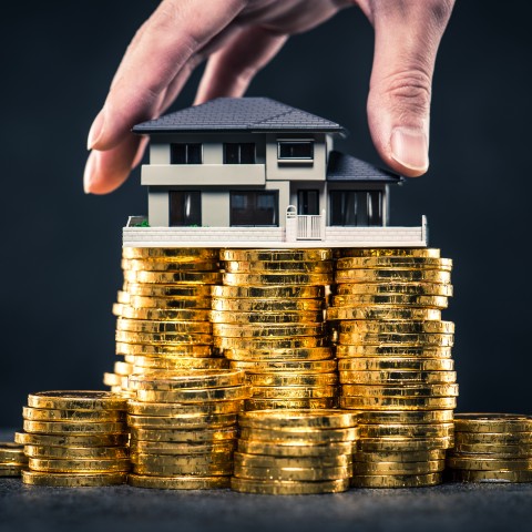 Coins Stacked with a Small House on Top