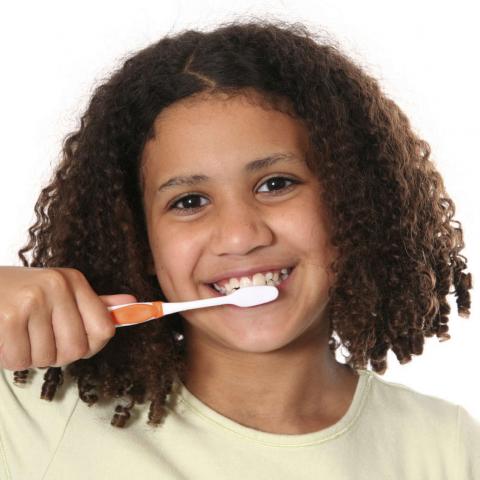 A Little Girl Brushing Her Teeth