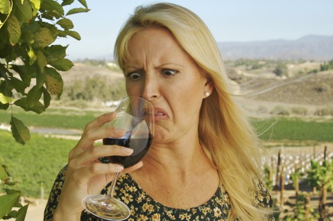 A Woman Disgusted with the Wine She’s Drinking