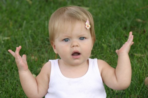 A Little Toddler Making the What Gesture