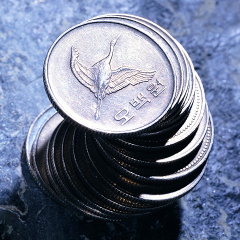 Stack of Korean 500 won coins