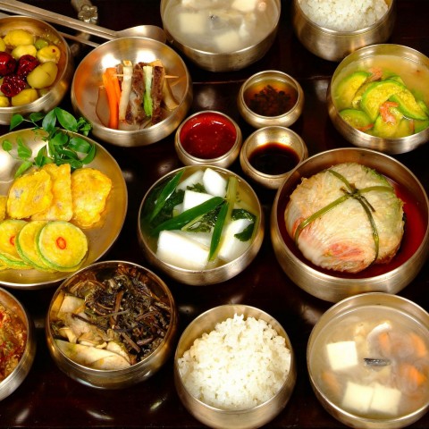 Korean Dishes In Silver Plates