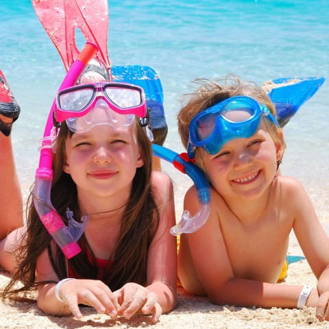 Children Ready to Swim at the Beach