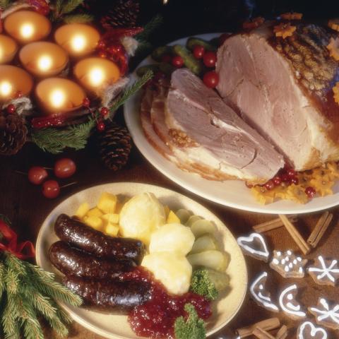 A Festive Table Stacked with Delicious Food.