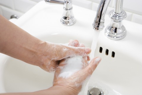 Someone Washing Hands with Soap and Water