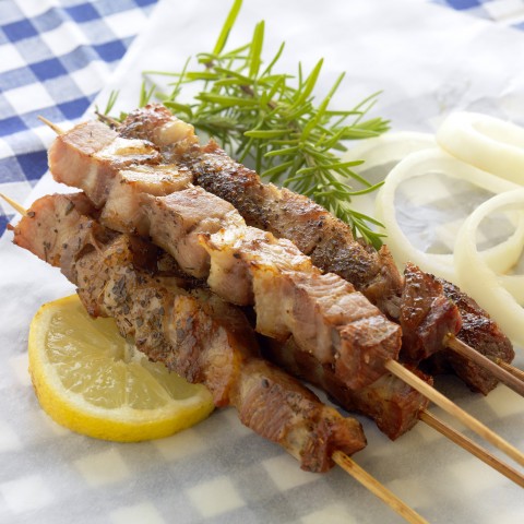 A Plate of Traditional Greek Souvlaki