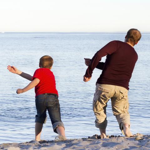 Father and Son Skipping Stones