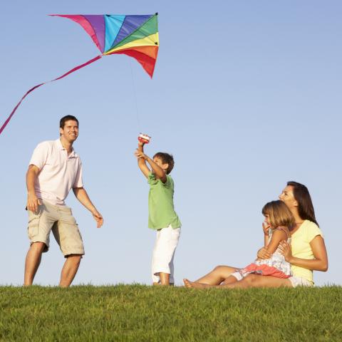 A Family at a Park Flying a Kite Together