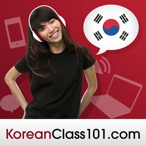 A Lady with a Set of Headphone with a Korean Flag Illustration Next to Her with KoreanClass101.com