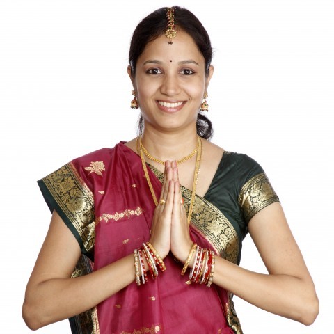 Beautiful Indian Women Wearing Saree Showing Hand Gestures while