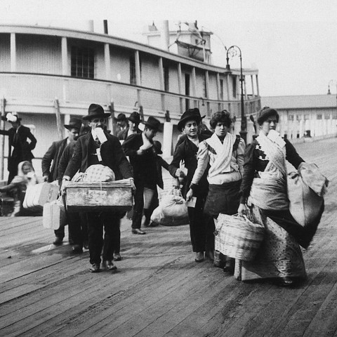 Immigrants disembarking ship