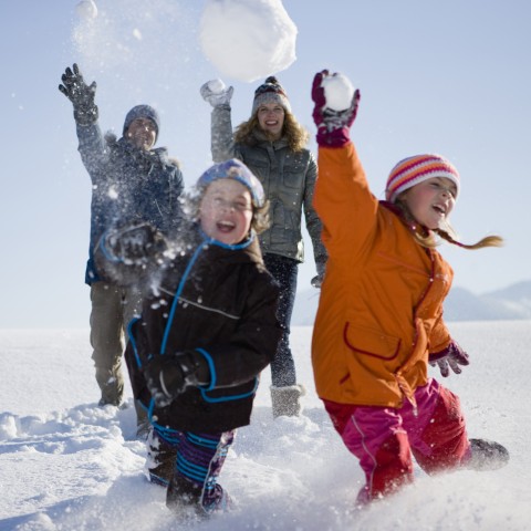 A Family Having a Snowball Fight