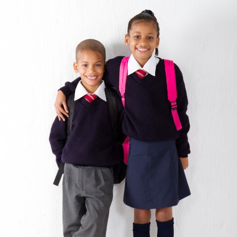 A Brother and Sister in School Uniform.
