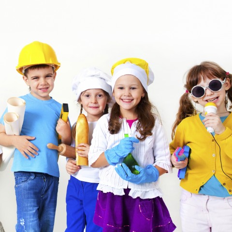 Children Dressed Up in Different Costumes Depicting Professions