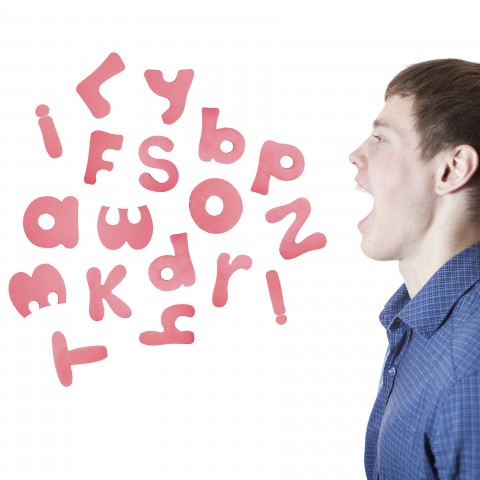 A Man with Letters Coming Out of His Mouth