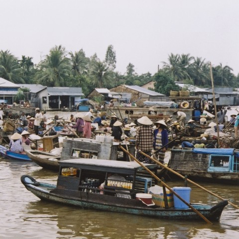 People Selling Produce on the River in the Vietnamese City of Can Tho