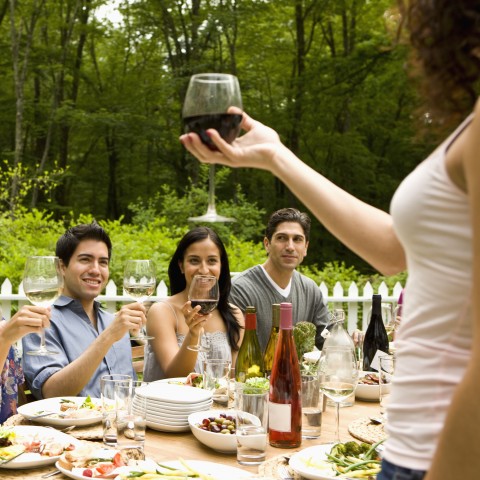 woman giving a toast