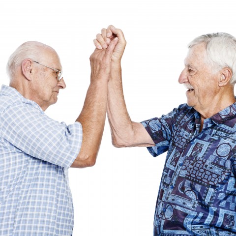 Two Old Man Greeting Each Other