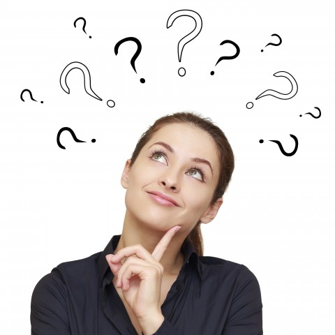 A Woman Thinking with Question Marks above Her Head