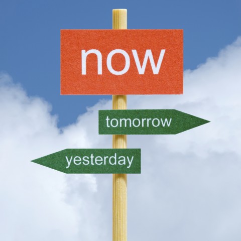 A Road Sign Saying Now, Tomorrow, Yesterday