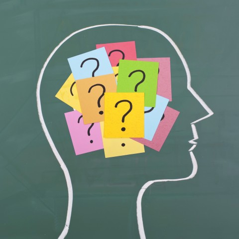 A Sketch of a Man’s Head Filled with Questions in Post-it Papers