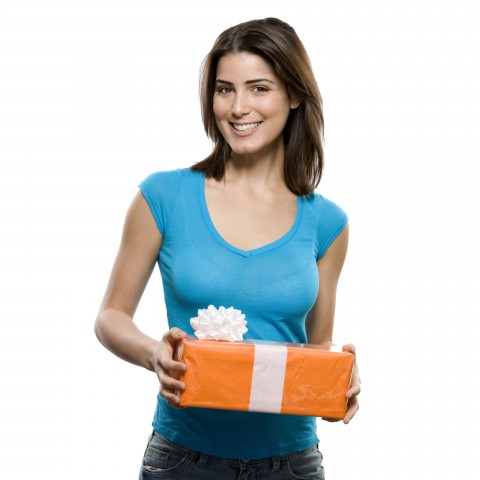 A Woman Holding a Present