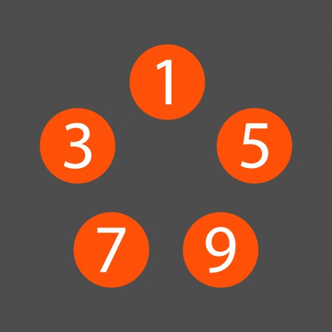A Color Block Showing Uneven Numbers 1 - 9.