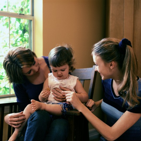 Two Women Hanging Out with a Little Girl