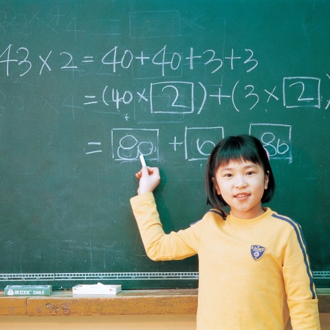 A Girl Solving Math Problem in the Board