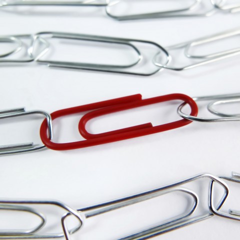 A Red Paperclip Connecting Silver Ones