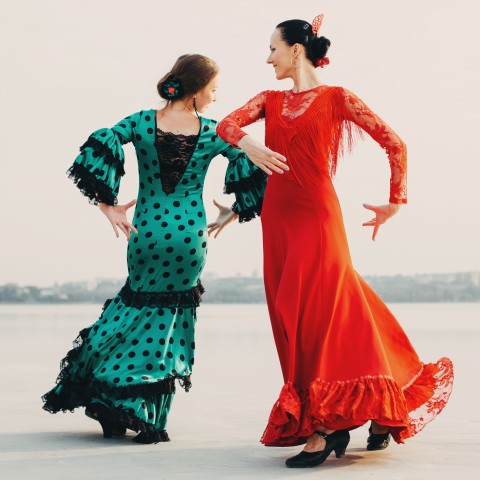 Two Women Dancing to Sevillana Folk Music for April’s Fair