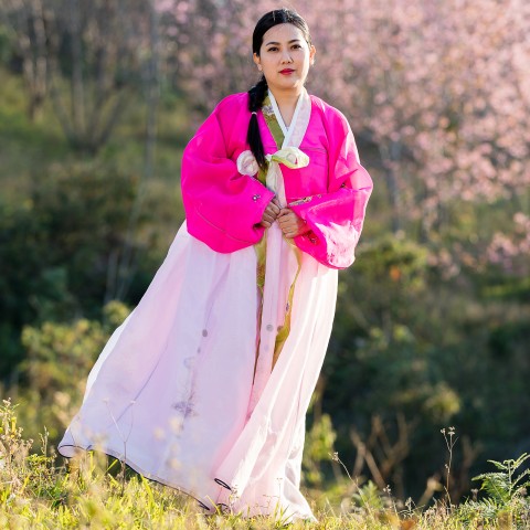 A Korean Lady in a Pink Hanbok