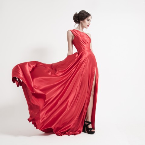 Woman in a billowing red dress