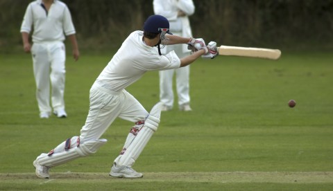 A Cricketer Driving the Ball on the Leg-side