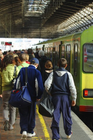 Crowd by a Metro Train