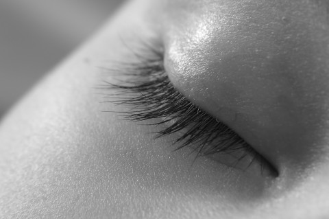 A Close-up of the Eye of a Sleeping Child.