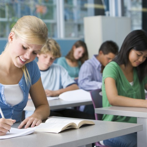 Students in the Classroom Writing on Their Notebooks